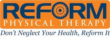 Logo for Reform Physical Therapy featuring a gear icon. Text reads: "REFORM PHYSICAL THERAPY" and "Don't Neglect Your Health, Reform It."