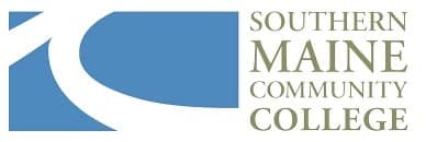 Logo of Southern Maine Community College featuring a stylized wave design in blue and green, accompanied by the college's name in capital letters.