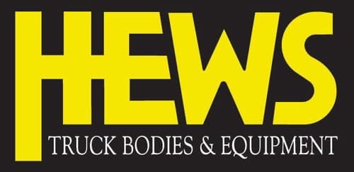 Yellow text reads "HEWS" above smaller text that says "TRUCK BODIES & EQUIPMENT" on a black background.